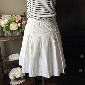 Gap Cotton A Line Skirt White Pleated Panel Knee Length Size 4 Minimalist 80